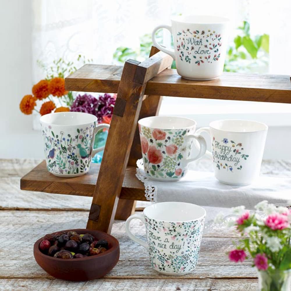 Narumi 51946-2923P Anna Emilia Mug, 11.8 fl oz (340 cc), Have a Nice Day! Flower Pattern, Cute, Large, Gift, Microwave Safe, Dishwasher Safe, Gift Box Included