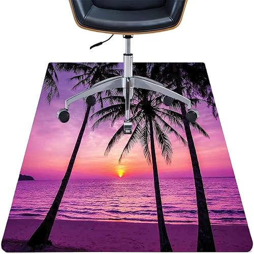 Miniatura 7 de Ocean - Tapete para silla de escritorio de madera dura, imagen de una isla tropical con las palmeras y la impresión temática de playa de mar