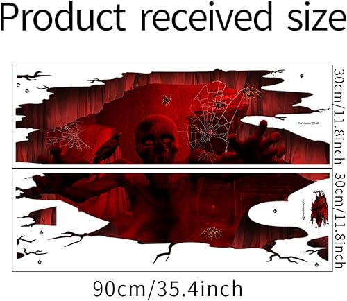 Miniatura 8 de Calcomanías 3D para suelo de Halloween, diseño de zombi aterrador, decoración artística, fantasma sangriento, calcomanías de suelo estiradas,