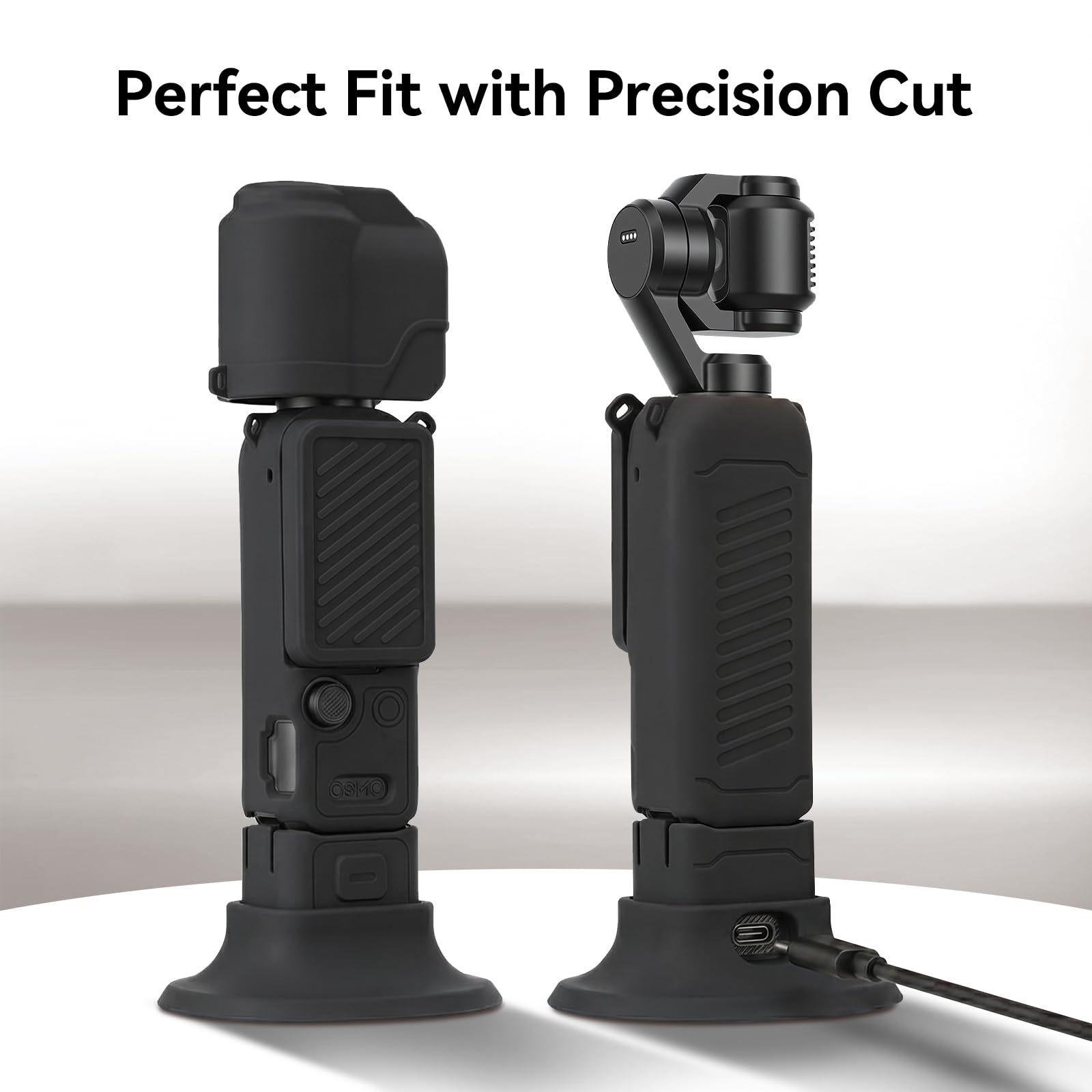 AMAZEAR Coque de Protection en Silicone pour DJI OSMO Pocket 4, Pocket 4 Accessoire de Protection Souple avec Protection d'écran en Verre trempé, Protection d'objectif, Support en Silicone, Noir