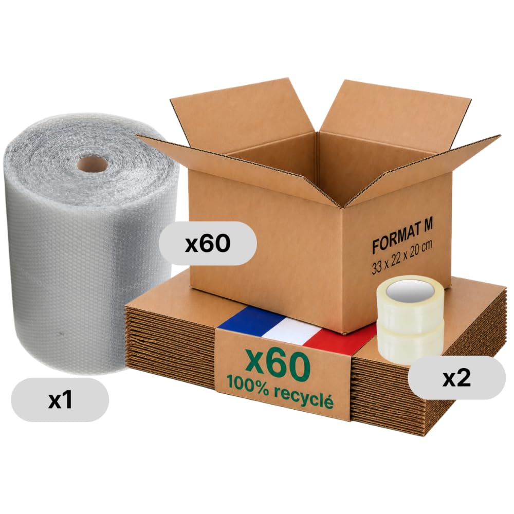 Opakowanie kartonowe M - zestaw 60 folii bąbelkowej + klej, 31 x 22 x 20 cm, wzmocnione, dokumenty A4, odzież, e-commerce - Life Pack