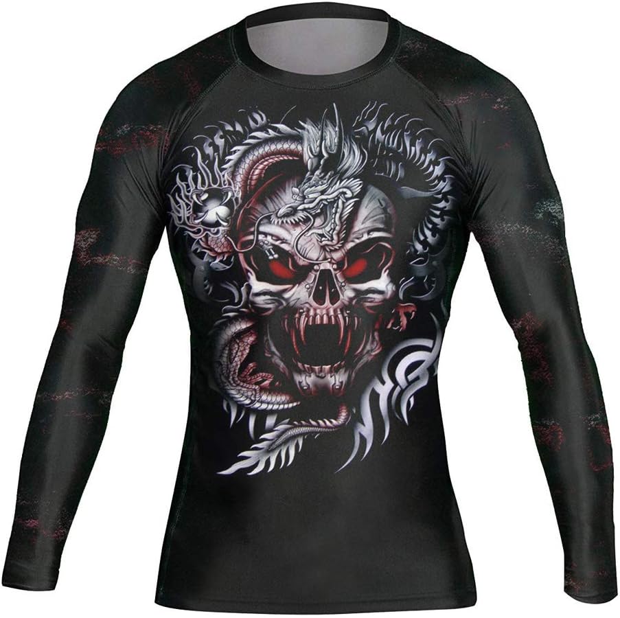 Men BJJ Rash Guard Long Sleeve Cool Dry Jiu Jitsu MMA Grappling Wrestling Shirt