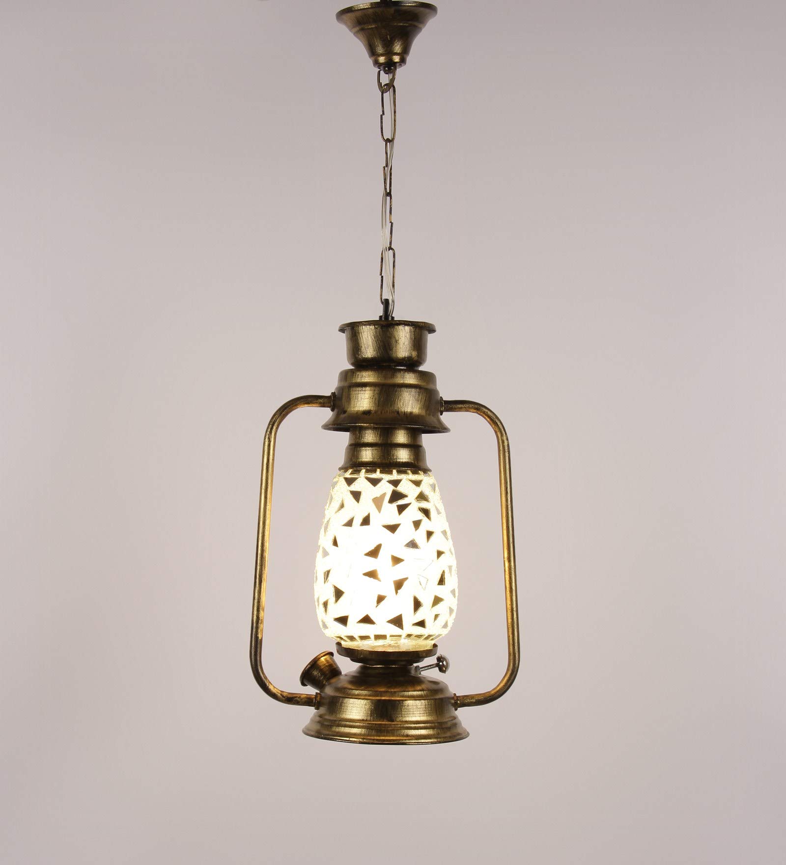 Devansh Golden Mosaic Glass Lantern Hanging (Multicolor) 2