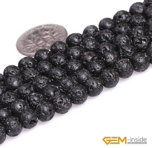 Miniatura 685 de GEM-Inside - Cuentas sueltas de piedra de lava negra natural de 0.315 in para hacer joyas, 15 pulgadas Cordierita de grado A