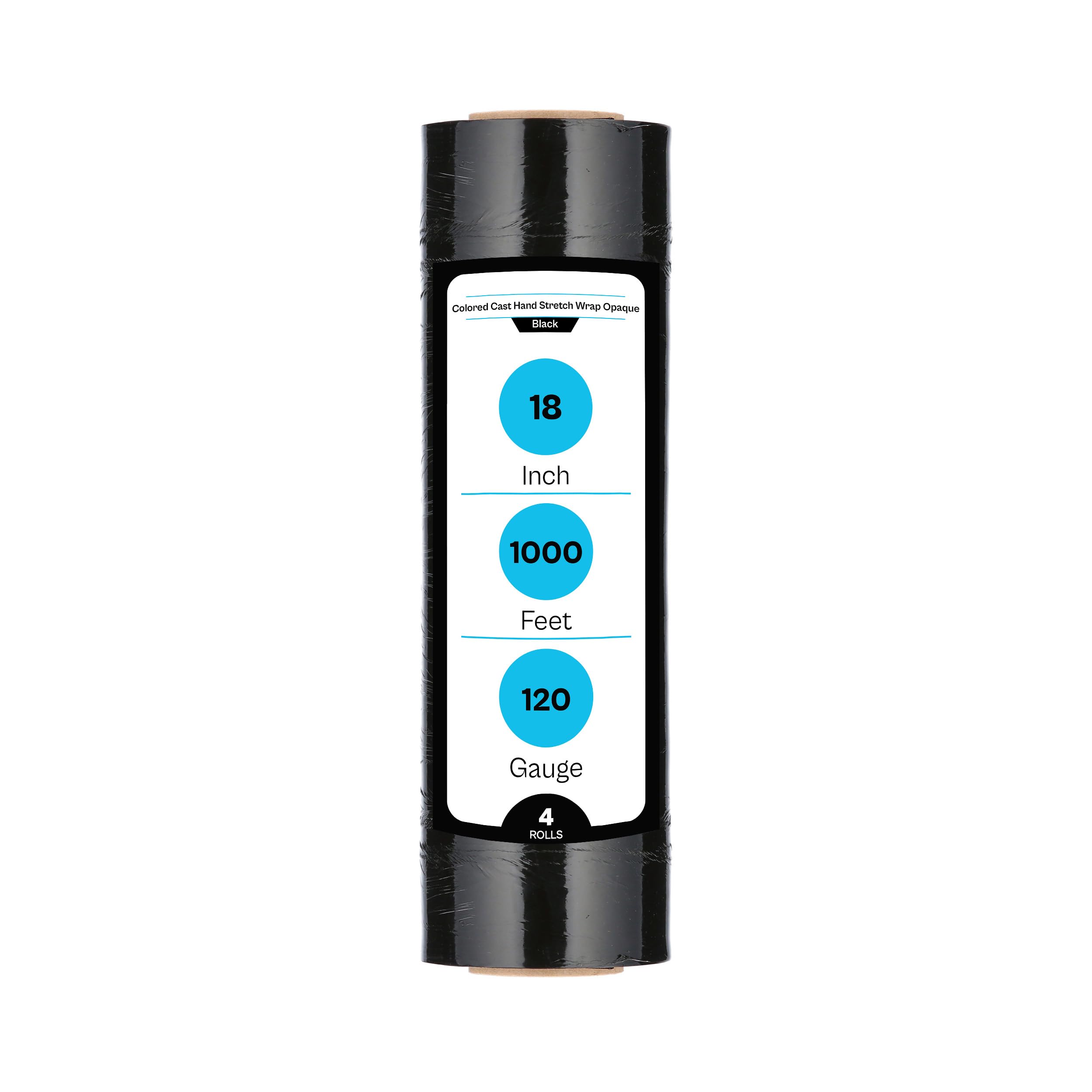 Shield Wrap Black Stretch Wrap, 4 Pack, 18 Inch x 1000 Feet, 120 Gauge, Plastic Cling Dark Color Hand Stretch Film Rolls for Packaging Moving Packing