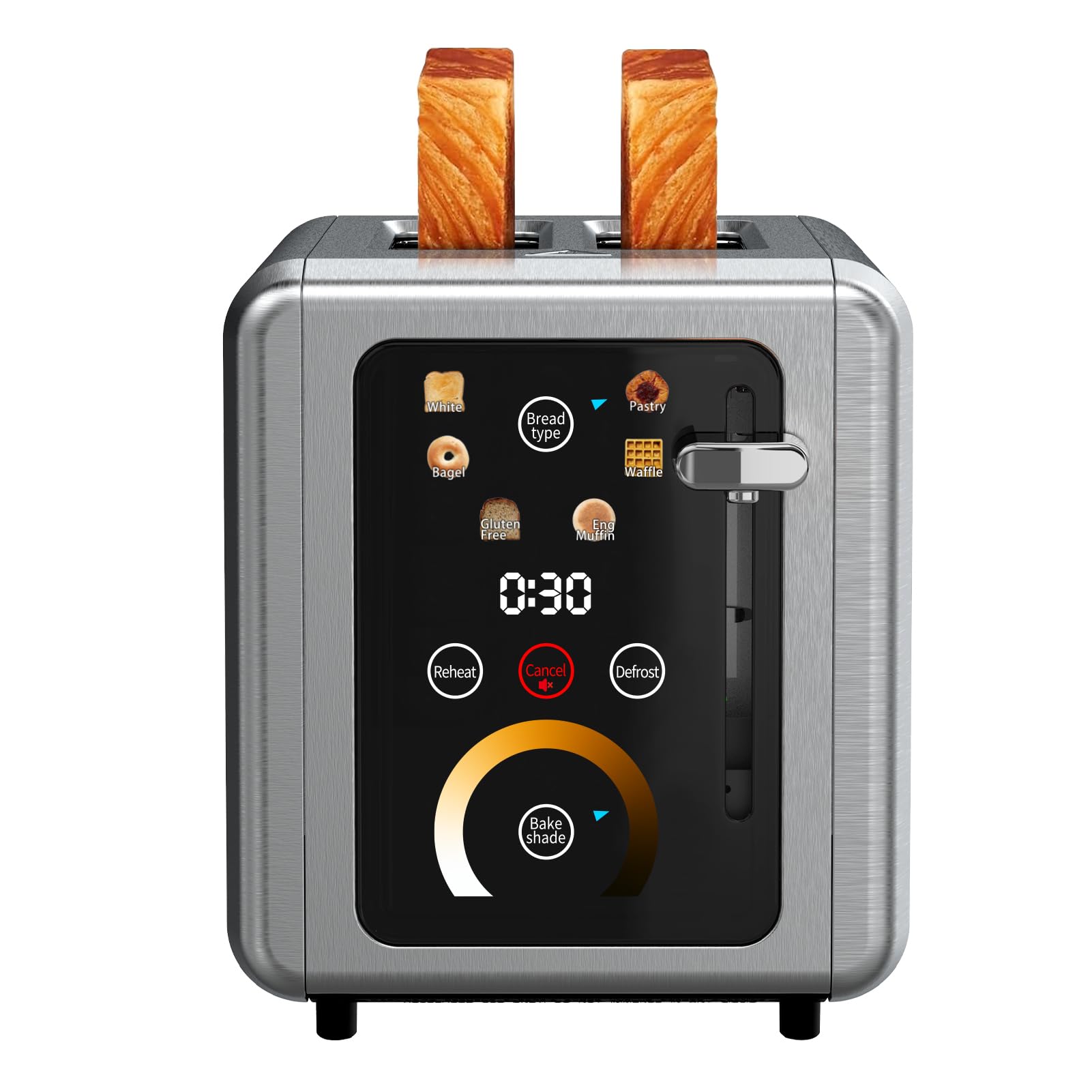 WHALL KST075AU toaster displaying various toast shades from light to dark, with corresponding time settings.
