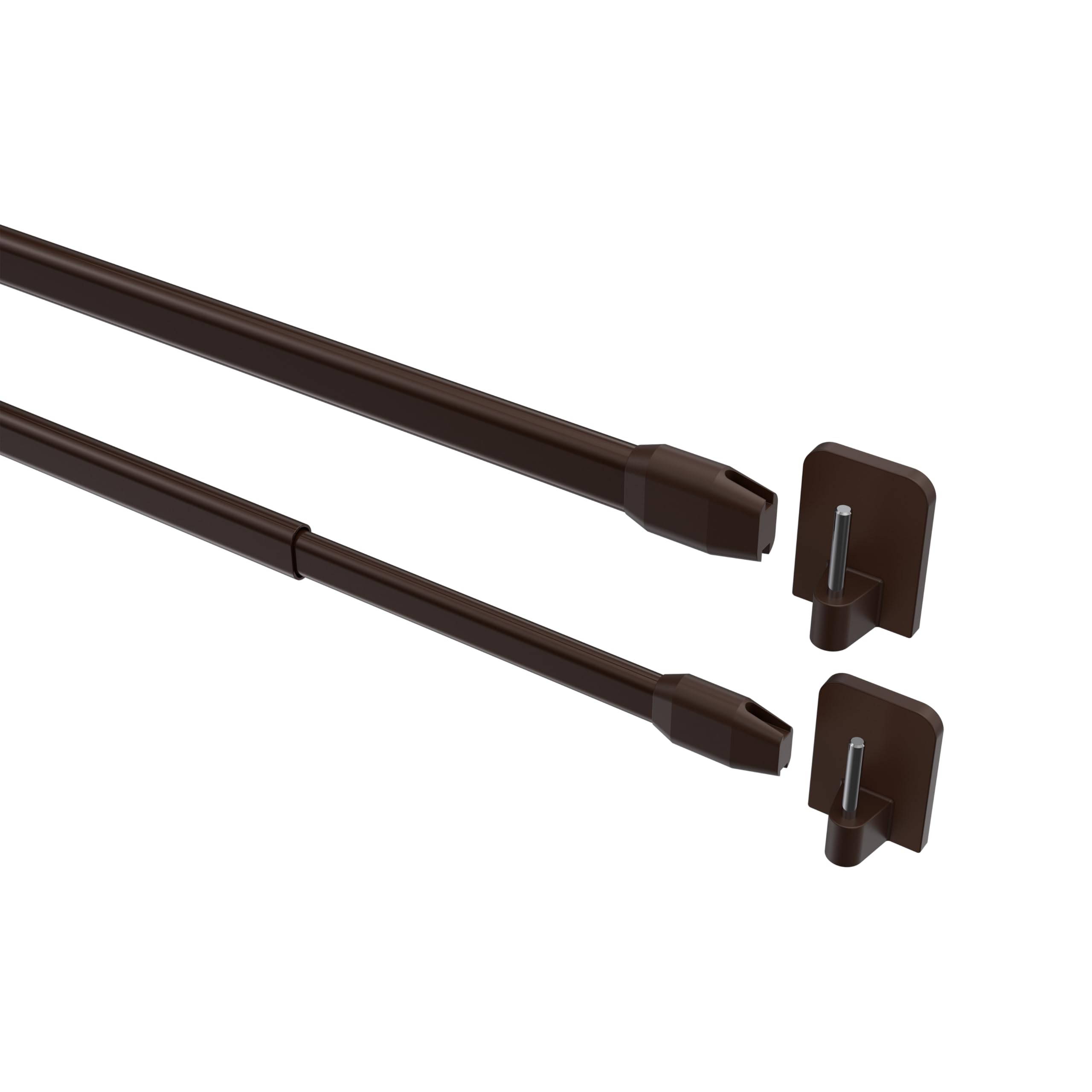 Interdeco Vitragestangen mit Klebehaken/Scheibenstangen Braun (4 Stück), ausziehbar 100-180 cm
