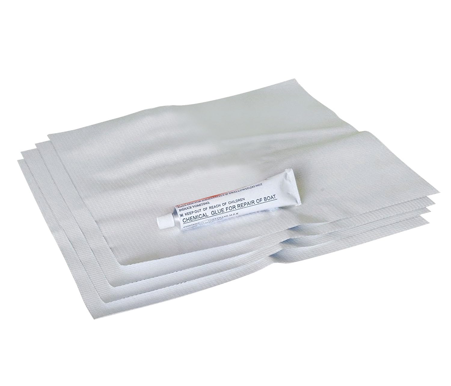 Vinyl Adhesive Party Tent Patch Repair Kit, Four 12" x 12" White Vinyl Squares with 1-Ounce Liquid Repair Glue