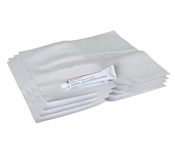 Vinyl Adhesive Party Tent Patch Repair Kit, Four 12" x 12" White Vinyl Squares with 1-Ounce Liquid Repair Glue