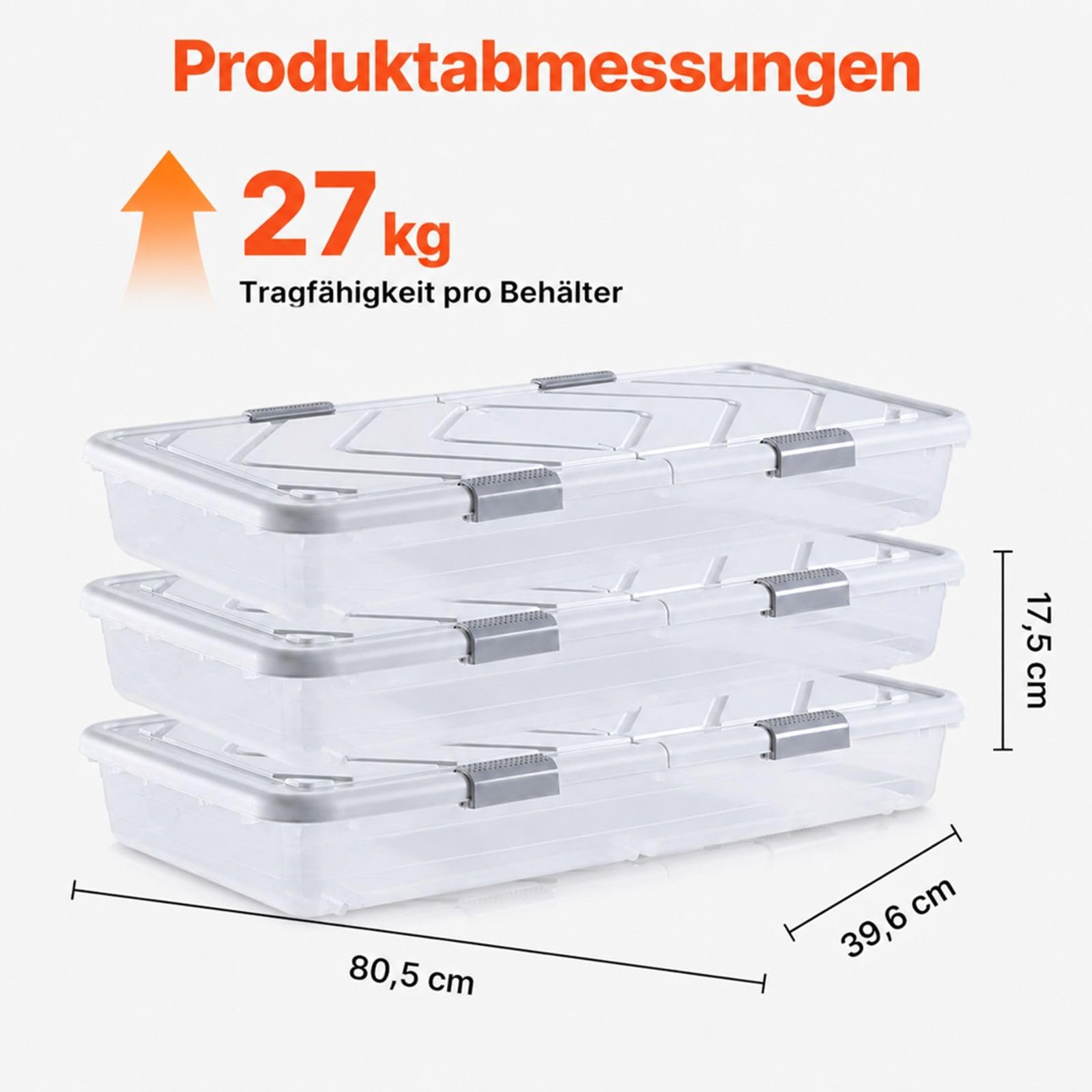 4 Unterbettkommoden mit Rollen und Deckel, flache Aufbewahrungsbehälter für Kleidung und Bettwäsche