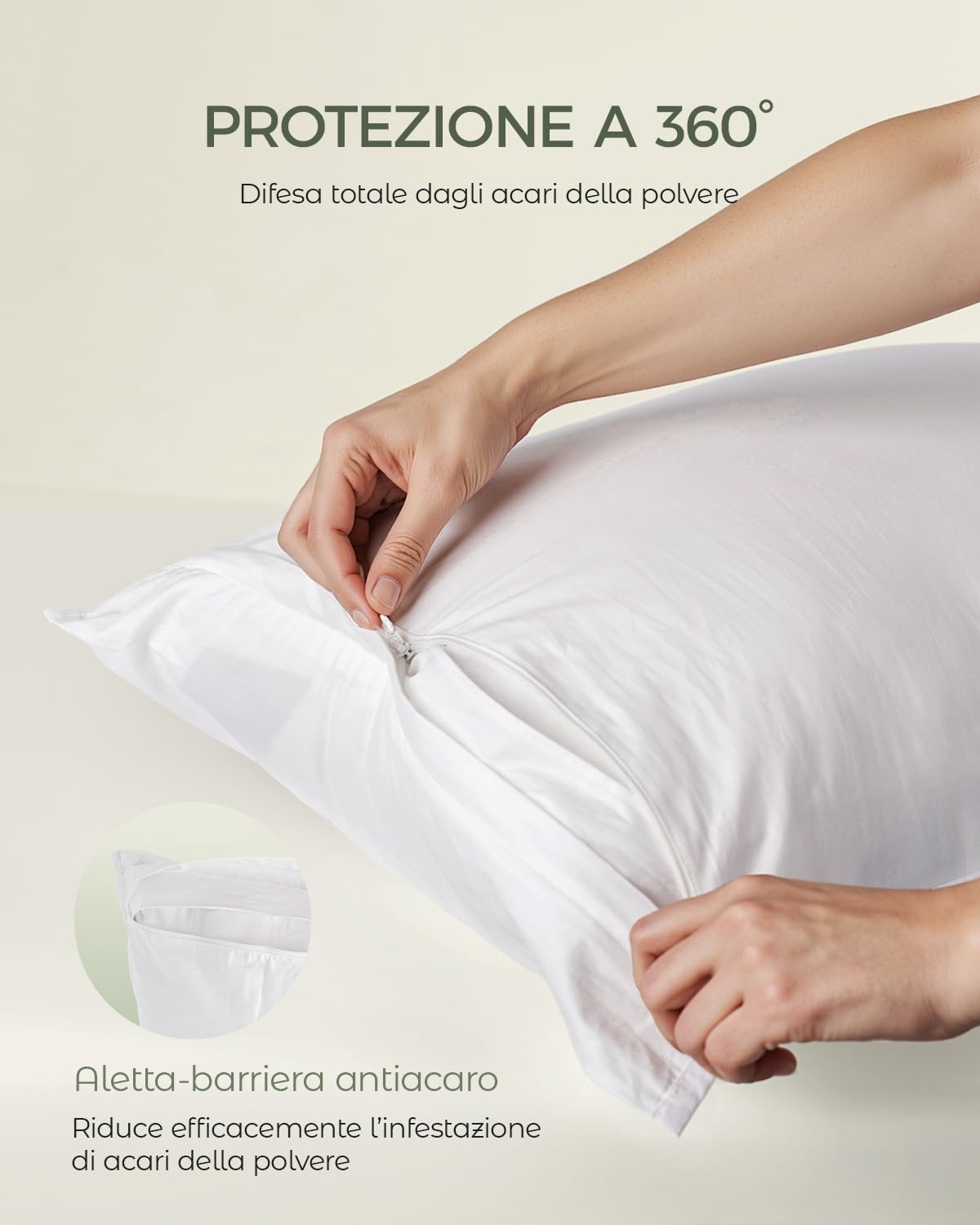 FAUNNA Federe protettive per cuscini 50 x 80 cm, set da 2, bianche, 100% cotone, antiacaro e antiodore, con cerniera, lavabili in lavatrice, per cuscini da letto