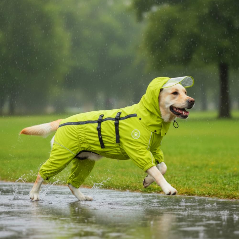 Wasserdichter Hunderegenmantel Leichter hundepullover mit integrierten beinabschlüssen und Abnehmbarer Kapuze, wasserdichter Regenmantel für mittel große Hunde Windjacke (Gelb, 5XL+)