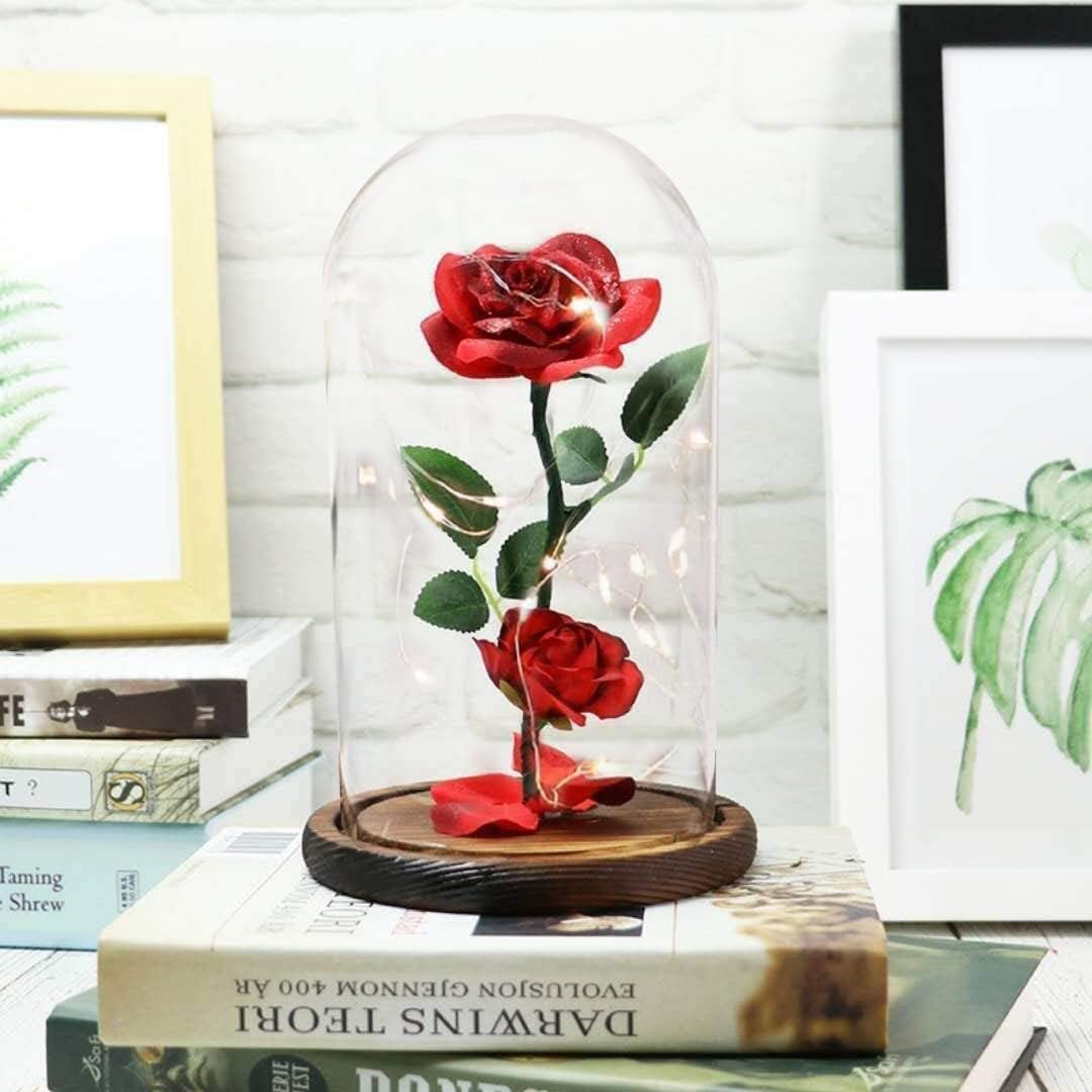 La Bella y la Bestia Rosa Eterna, Rosa en Cúpula de Cristal con Luces Cálidas, Flor Eternal Rose Regalo para Día de la Madre, Día de San Valentín, Aniversario, Mamá, Esposa, Novia