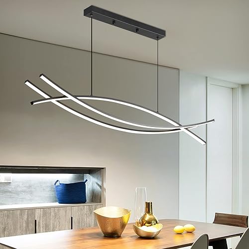 Miniatura 7 de Lámpara colgante, lámpara colgante lineal LED regulable, lámpara LED moderna curva, candelabros para comedor