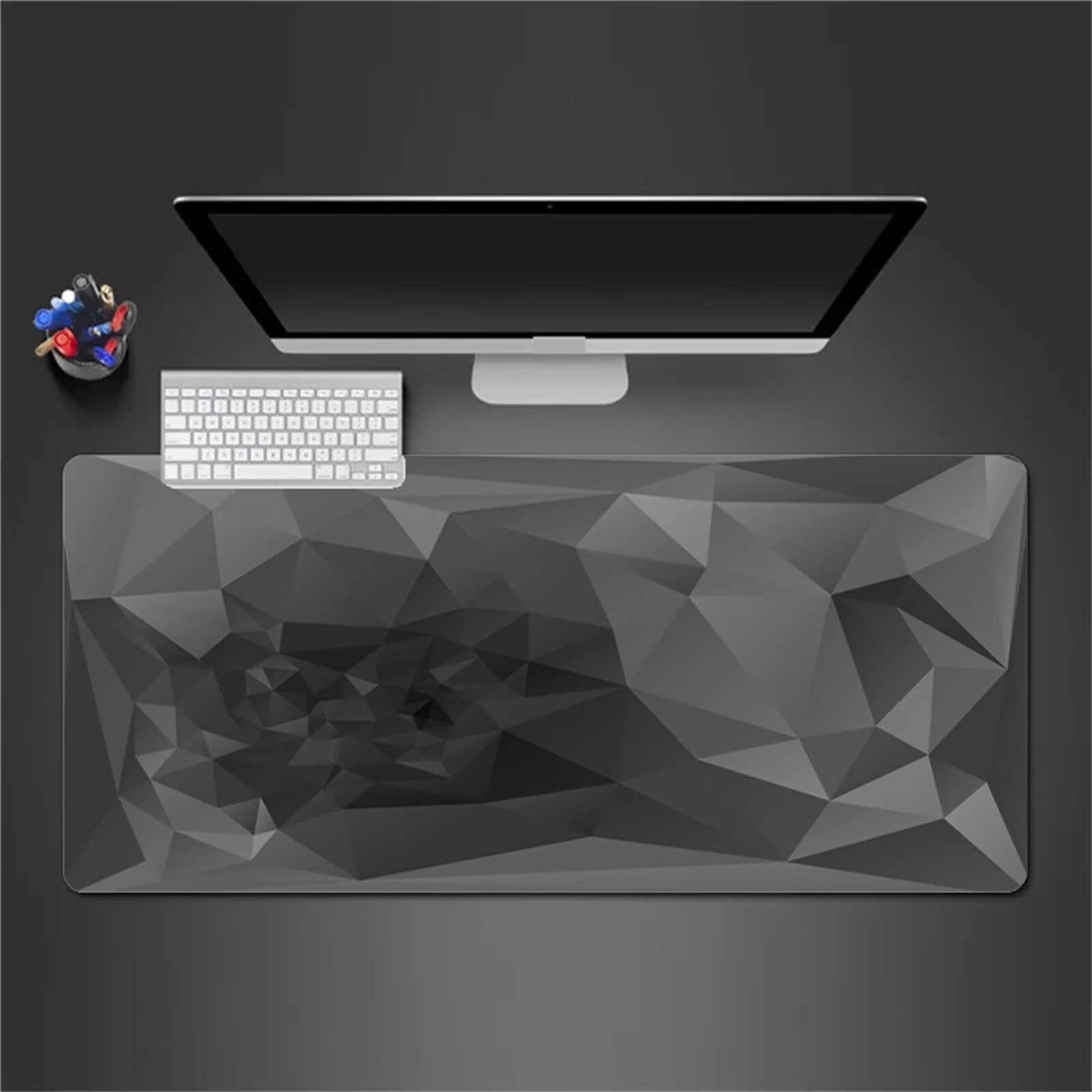 Podkładka pod mysz duża szara geometryczna podkładka pod mysz gamingowa XXL 80 x 40 x 0,3 cm klawiatura podkładka pod mysz z antypoślizgową podstawą i przeszytą krawędzią do gier, pracy biurowej