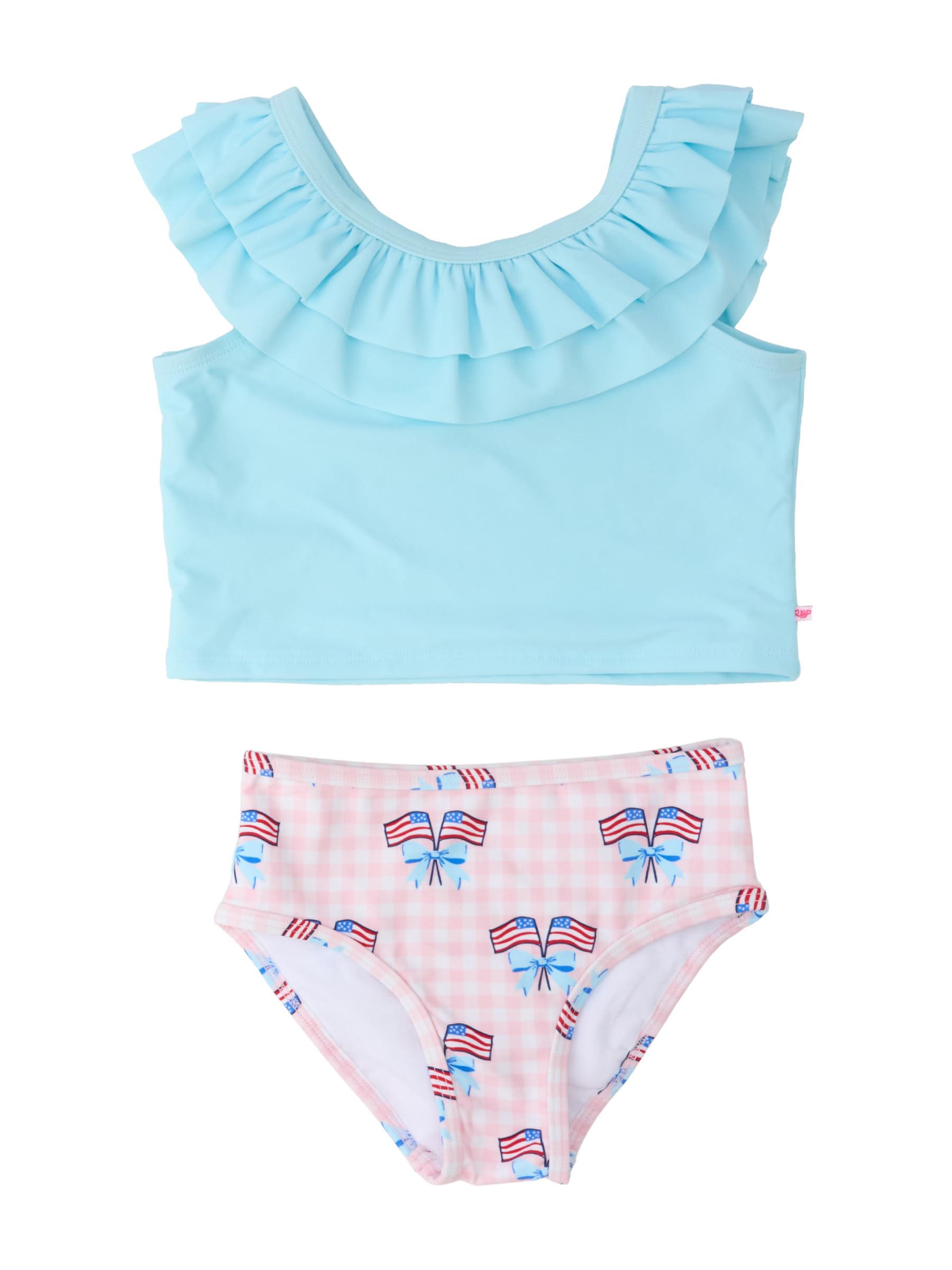 RuffleButts Girls UPF50+ Sun Protection One Shoulder Ruffle Tankini Two Piece Swimsuit | 80% Nylon 20% Spandex, Polyester Lining, Floral Botanical Print, Non-Adjustable Straps, Comfort Fit, Toddler Swimwear