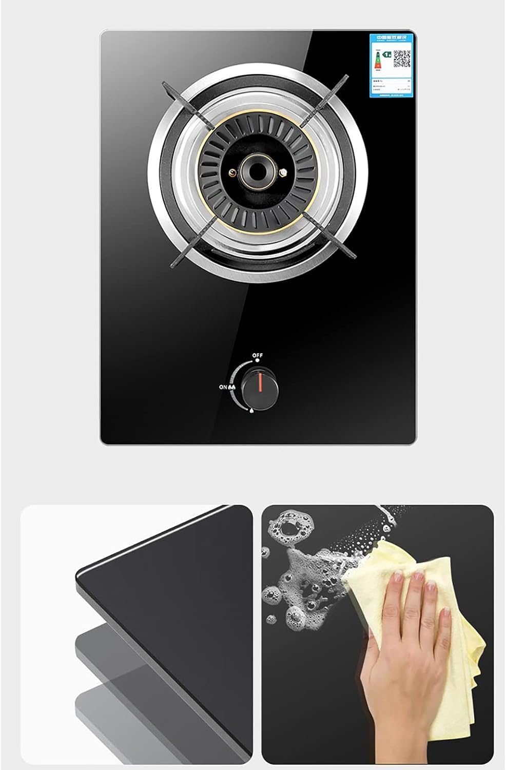 Gas cooktop Desktop Gas Hob Built-in Gas Stove|Desktop Campervan Hob|4.8KW Black Tempered Glass Gas Cooktop For NG/LPG|Flame Failure Protection|Non-slip Cast Iron Hob Rings|Easy To(NG)