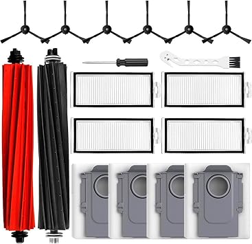 17 Pcs Replacement Accessories Fit for Roborock Q8 Max/Q8 Max+, Q5 Pro/Q5 Pro+,Q5 Max+,Q5 DuoRoller+ Robot Vacuum,1 Main Brush,6 Side Brushes,4 Filters,4 Bags,2 Tools