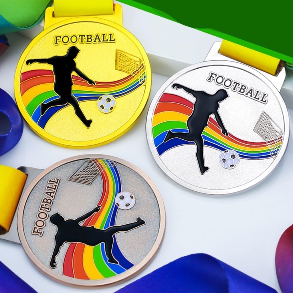 12 Pieces Medal Set, Soccer Medals, Metal Hanging Medals Gold Medal Championship Cup with Ribbon, Suitable for Soccer Tournament Prizes Team Memorial Medals Medals(Silver)