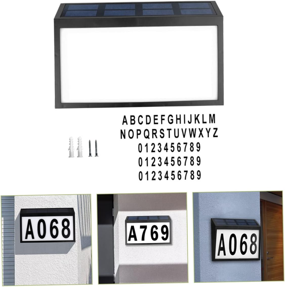 Solar Address Sign Lamp Waterproof House Number Lighted Plaque 6000K Bright White Solar Powered Outdoor Address Numbers for Home and Garden
