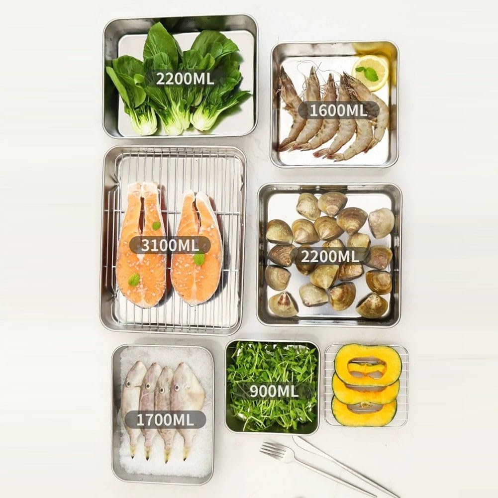 Whychstore Bandejas de almacenamiento de alimentos de acero inoxidable, caja de conservación de alimentos para cocinas familiares, hoteles, restaurantes y otros establecimientos de alimentos (B)