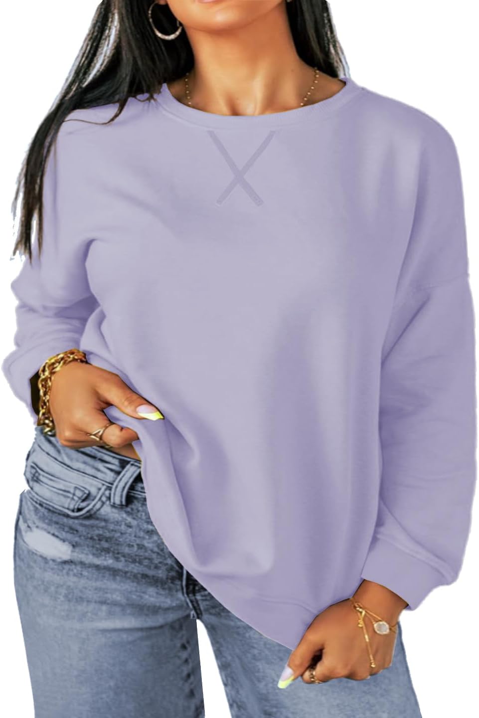 Plus Size Sweatshirt for Women Long Sleeve Tops Pullover Crew Neck Shirts Fall Winter Light Purple XX-Large - Image 2