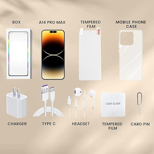 Miniatura 7 de SANSHREUNI Teléfono celular desbloqueado A14 Pro Max, 6 GB+256 GB Android 13 teléfonos desbloqueados, pantalla FHD+ de 6.82 pulgadas, teléfono