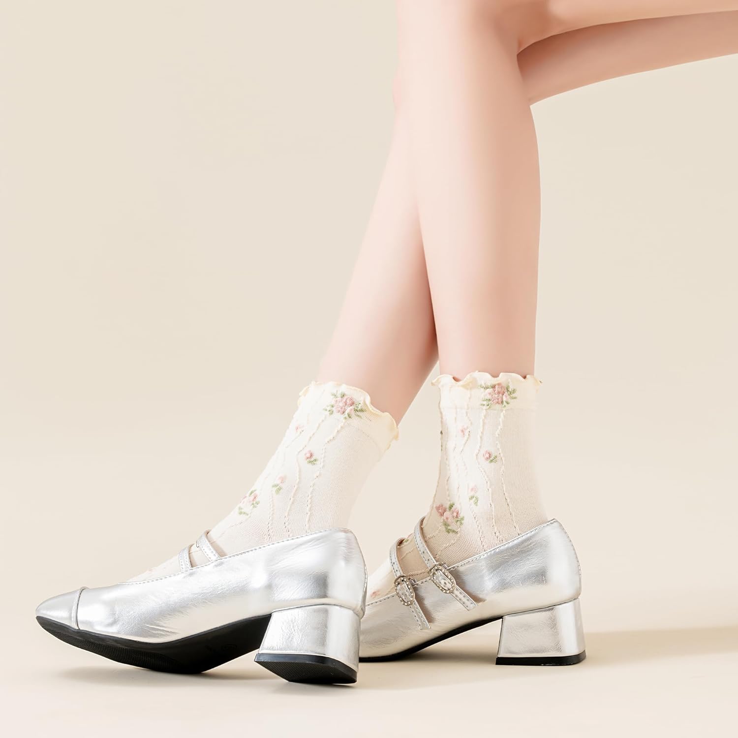 Womens Ruffle Crew Socks Vintage Patterned Ankle Casual Fashion Dress Sock Cute Lettuce Floral Socks 5/6 Pack - Image 8