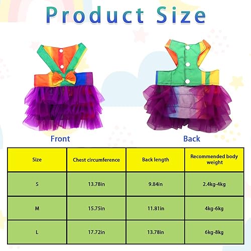 Miniatura 3 de Disfraz de Halloween para perro, diseño de arco iris, lindo tutú para perro con lazo, accesorios morados, vestido morado para perros pequeños y