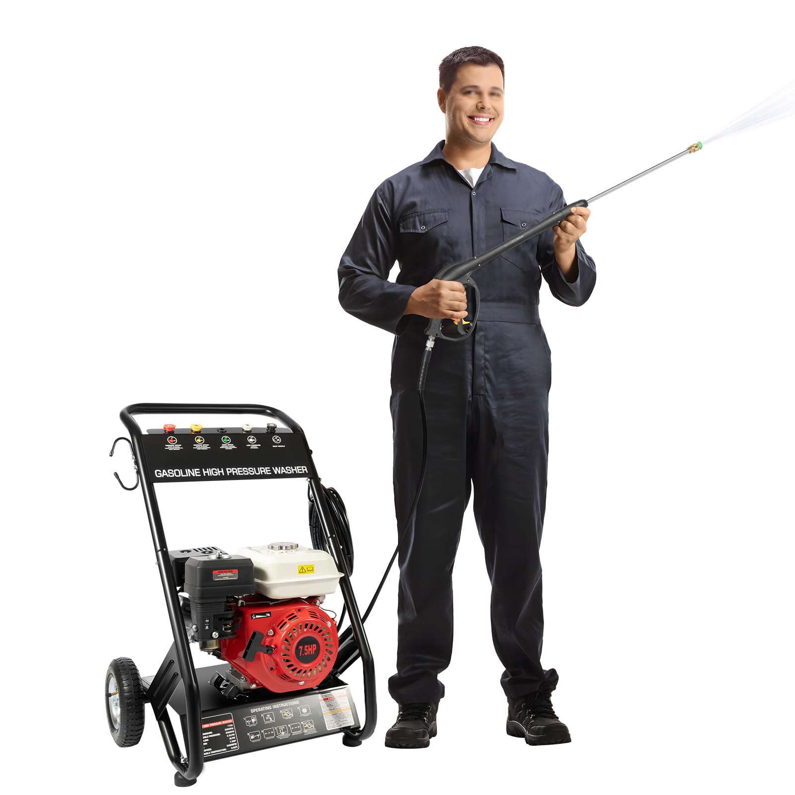 7.5HP 4-Stroke Petrol Pressure Washer 2200PSI with High Pressure Spray Gun, Hose and 5 Nozzles, Surface Cleaner for Patio, Car, Driveway and