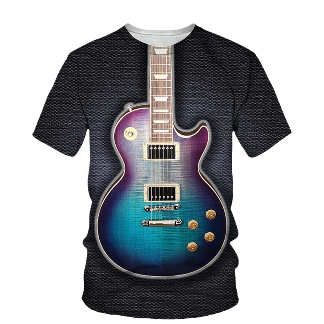 T-shirt d'été homme guitare artistique 3D : le confort d'une coupe ample décontractée 4XL