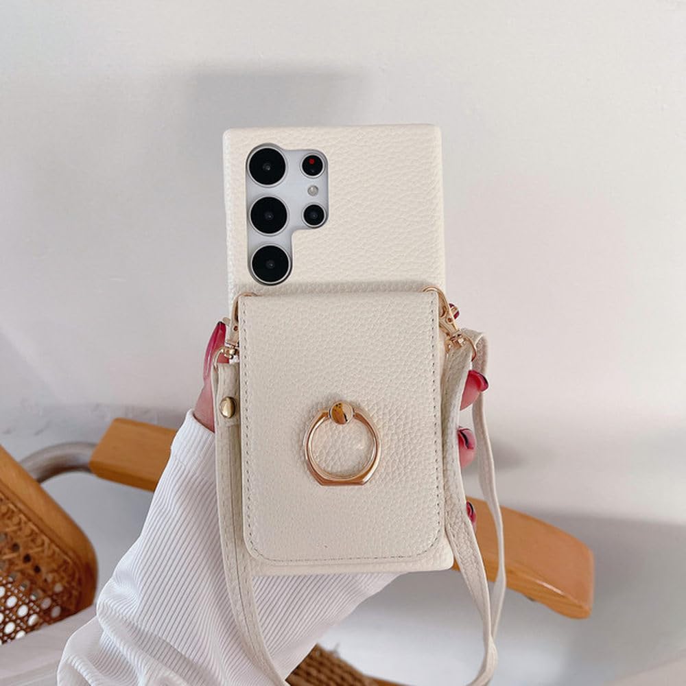 Funda con aro y Tarjetero para Samsung Galaxy S24, S22 Ultra Plus, S23 FE, A15, A25, A35, A55, A24, A34 y A54, Color Blanco, para Galaxy A14 (4G y 5G)