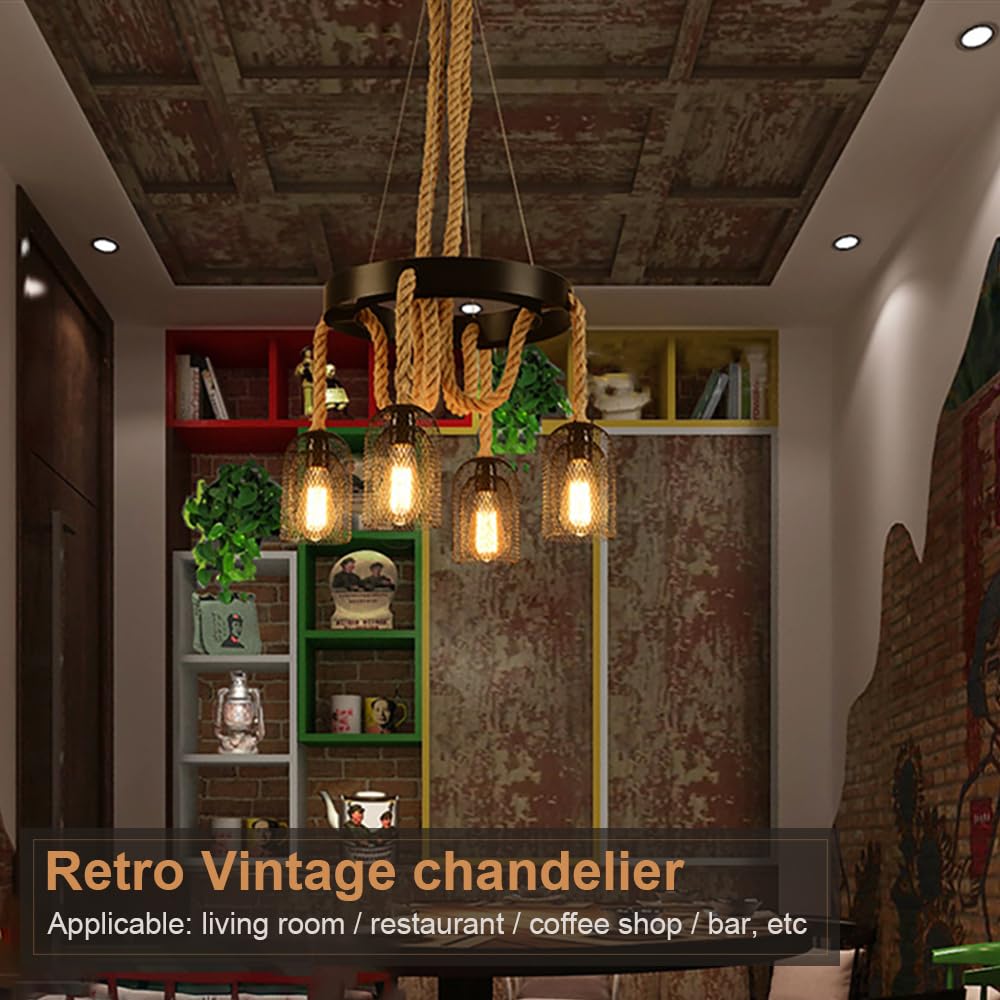 Przemysłowa lampa wisząca retro, żyrandol z liny konopnej do wystroju loftu, kawiarni i restauracji