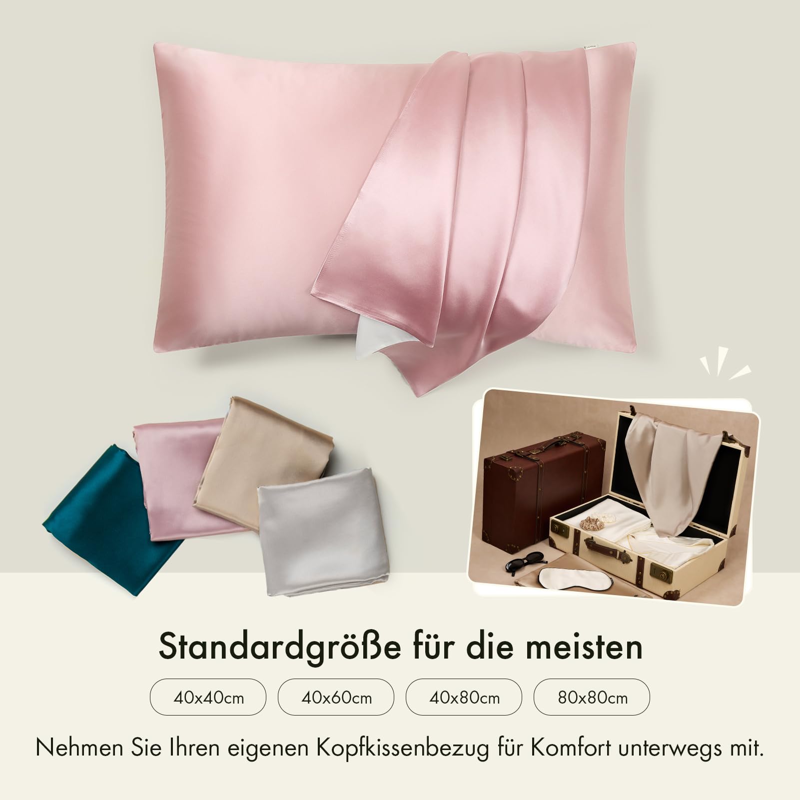 LILYSILK 19 Momme Seidenkissenbezug Maulbeerseide Uniseite aus Baumwolle mit Reißverschluss Haar- und Hautpflege Seidenbezug für Kopfkissen 1 Stück(Altrosa,40x40cm) Küche, Haushalt & Wohnen