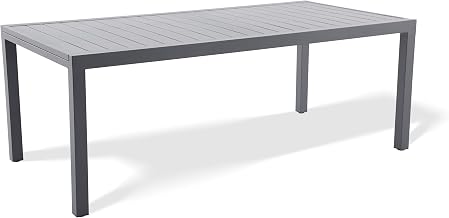 KHG Gartentisch ausziehbar Grau, Ausziehtisch aus Eisen-Gestell und Aluminium Tischplatte für 10 Personen, wetterfest UV-beständig, 100x75x203-320 cm