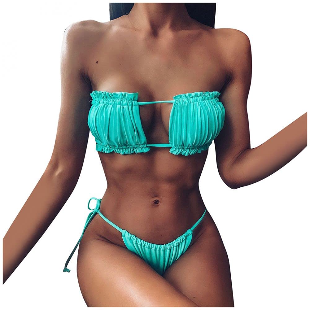 HUJINGLSWomen Hollow Sexy Bikini Tube Top Bikini Push-Up Padded Thong Bandage Swimwear Swimsuit Beachwear Bikini Set