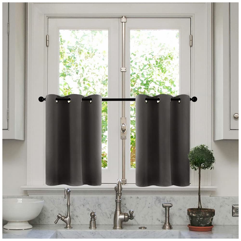 YOUCAI Kitchen Curtains Short Curtains for Small Window, Blackout Curtains for Bedroom Thermal Insulated Solid Eyelet Curtains for Living Room Grey2 86x91cm(1 Panel)