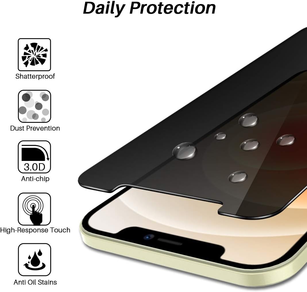 Suреr Bіg Clеаrаnсе! 2 Pack LϟK Privacy Screen Protector Compatible for iPhone 12 and iPhone 12 Pro 5G 6.1 inch Tempered Glass High Clear, Case Friendly, Come with Installation Tray -Black