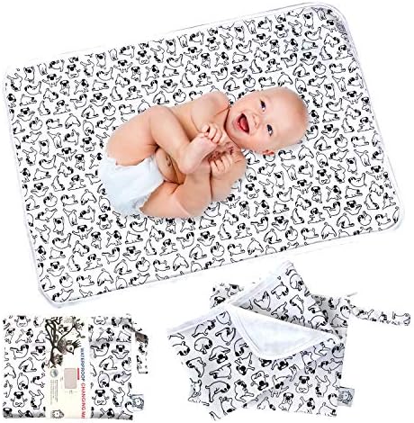 Flockthree Waterproof Baby Diaper Changing Pad with Storage Bag (28.7" X 19.7") Washable Wipeable Reusable Leak Proof Diaper Travel Mat Station Changing Mattress Liner Cribs Bed Cover, Dogs