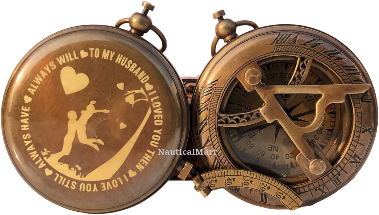 Personalized Compass, to My Husband/Fiancé Gift from Wife, Gift for Wedding/Anniversary/Valentines Day, Best Man Gift Customized Working Brass Compass (to My Husband)