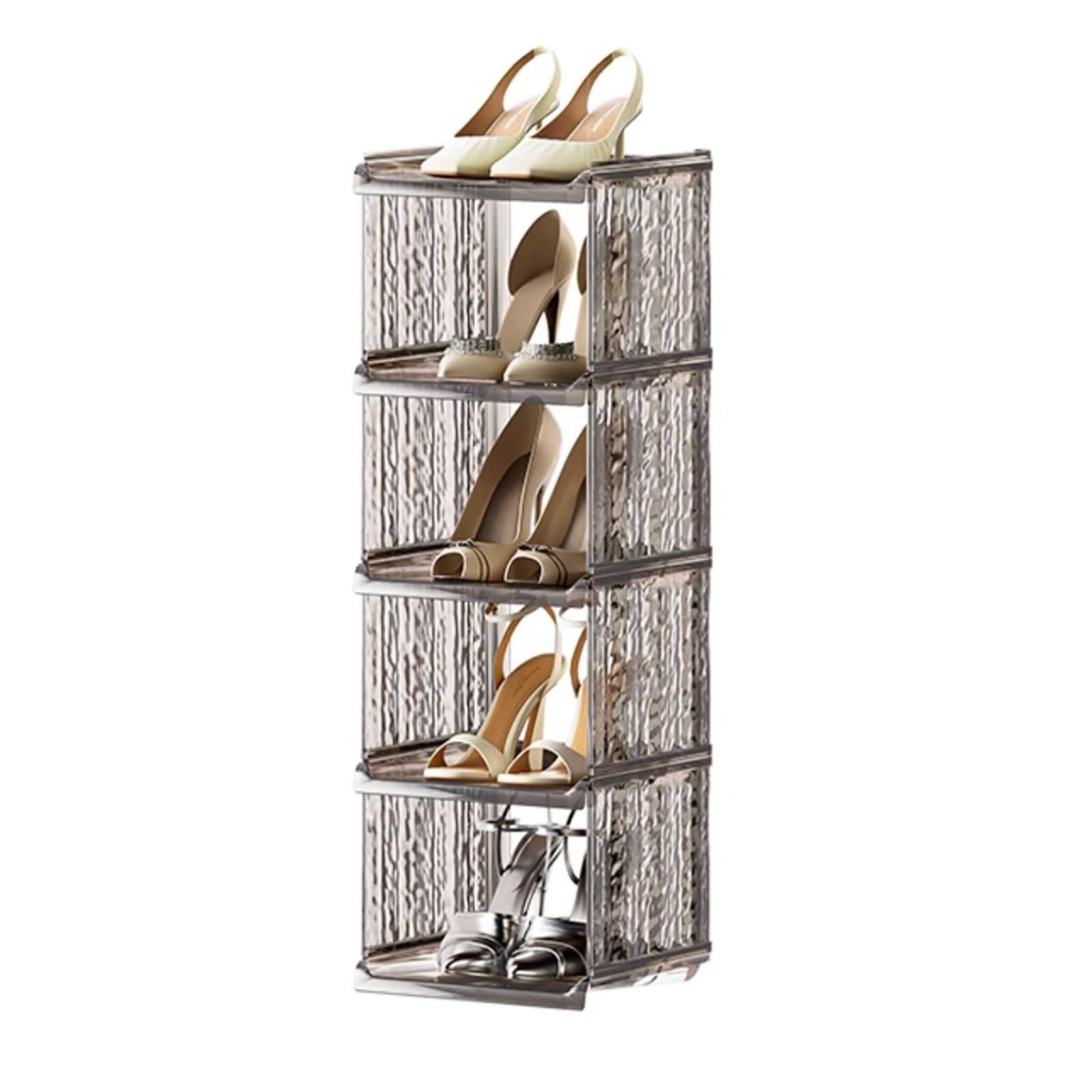 Zapatero modular, zapatero abierto, apilable, para entrada, sala de estar, dormitorio, ahorro de espacio, elegante solución de almacenamiento marrón