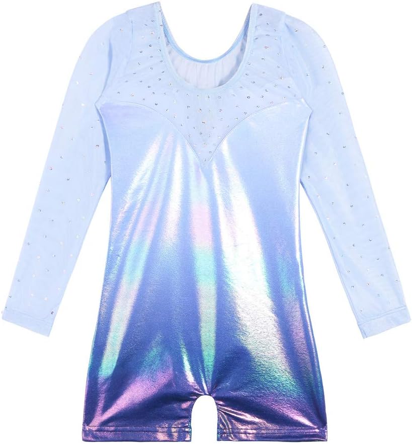 BAOHULU Gymnastics Leotards for Girls Christmas Long Sleeve Shiny Sequins Kids Biketards with Shorts Dance Unitards - Image 2