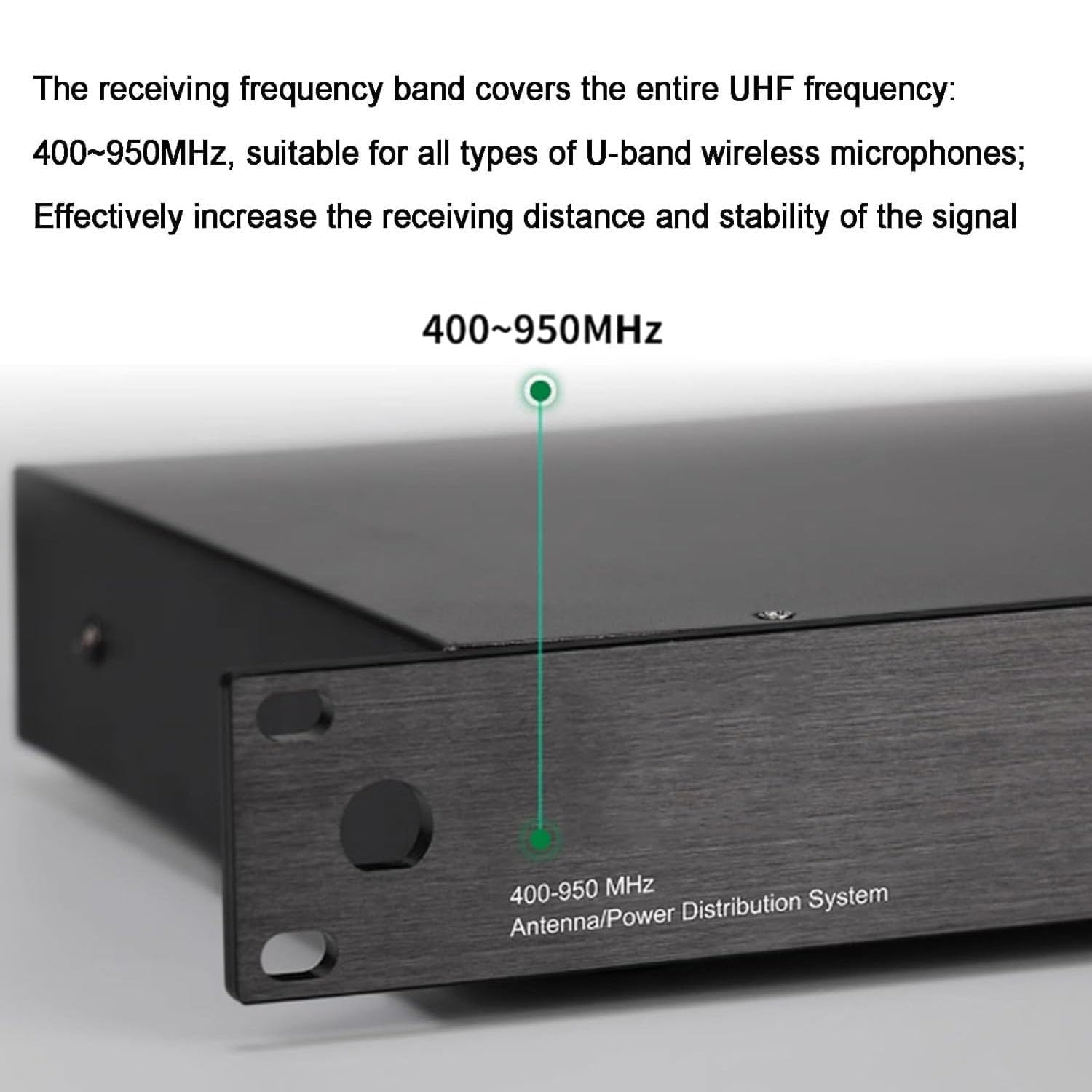 System dystrybucji zasilania anteny UHF, wzmacniacz sygnału mikrofonu bezprzewodowego, 2 aktywne łopatki anteny kierunkowej, zakres częstotliwości 400–950 MHz, dla ulepszonej transmisji(8 input)