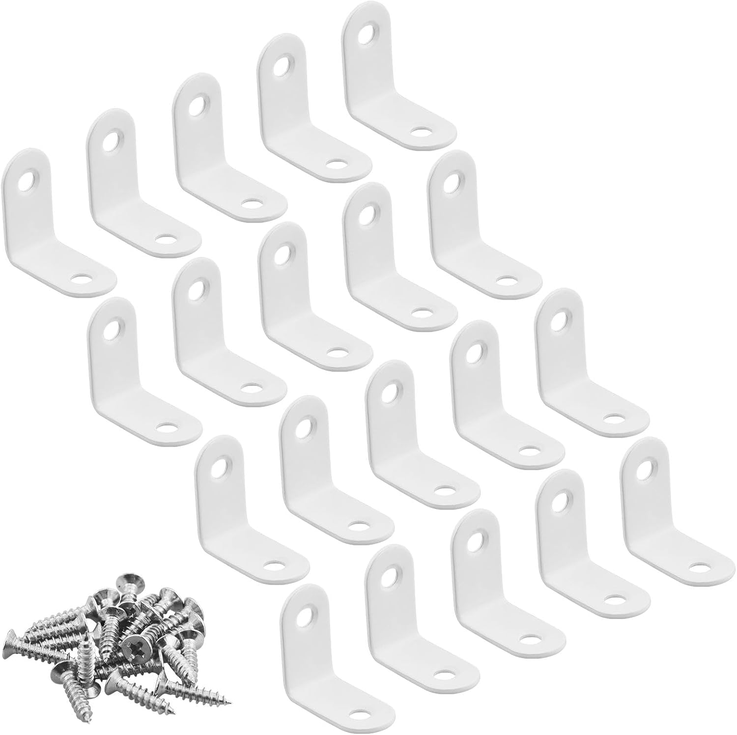 20 connettori ad angolo bianco, 30 x 30 x 16 mm, in acciaio inox, angolo metallico di 90 gradi, angolo piccolo con viti, a forma di L, angolo per mobili, sedie, tavoli, finestre, staffe angolari