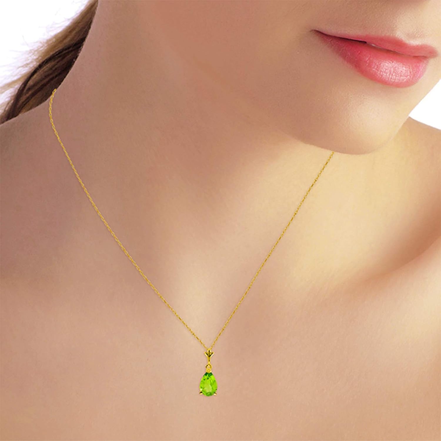 Galaxy Gold GG 14k Yellow, White, Rose Gold Pear-shaped Peridot Drop Pendant Necklace - Image 4