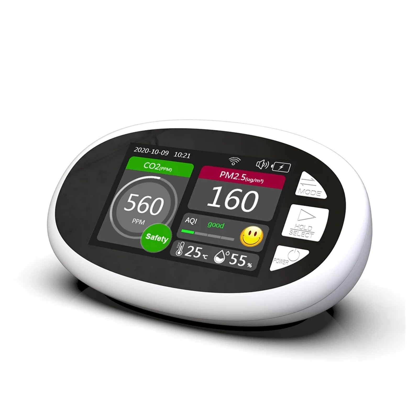Monitor della qualità dell'aria con display LCD, rilevatore di CO2, temperatura e umidità con allarmi visivi e acustici for lavoro e casa Interno/esterno