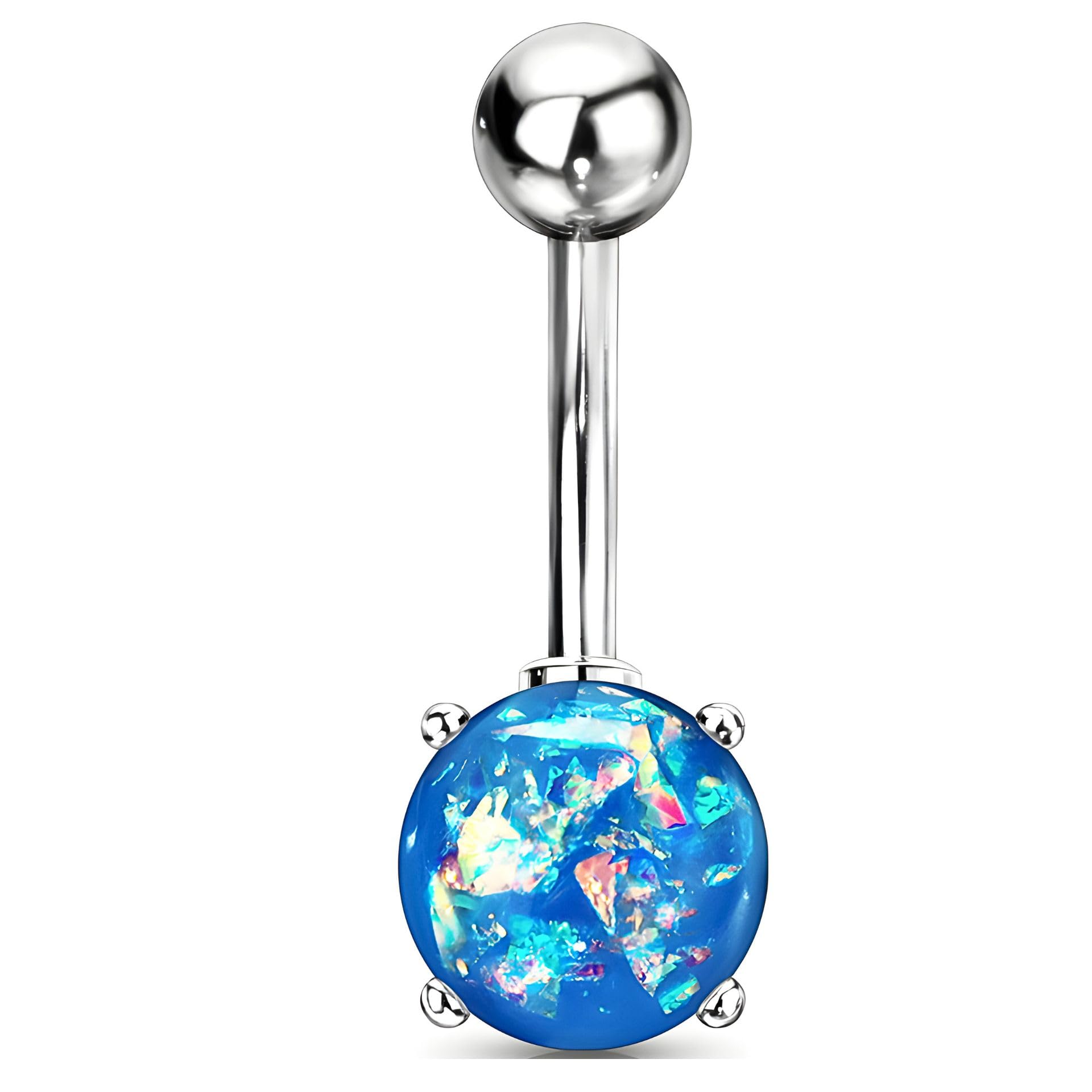 Anti Tarnish Surgical Steel 'Aqua Glitch' Glitter Blue Opal Belly Button Navel Ring for Women and Girls (BB0233) 1 Pc-image-36