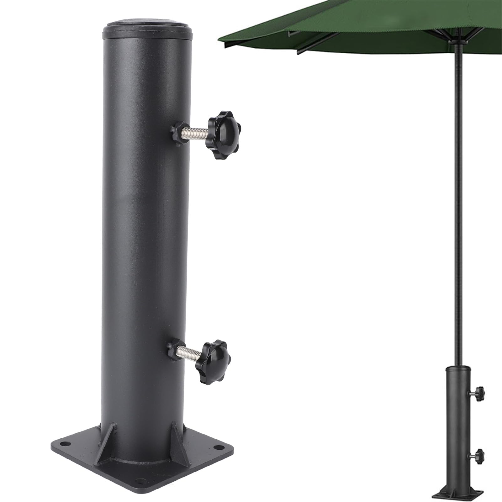 Portaombrellone da Giardino Resistente, Base in Acciaio al Carbonio Rinforzato con 4 Supporti Triangolari e 3 Maniche per Tubi in PVC per Pali per Ombrelloni da 1,25 1,5 0,9 Pollici, Ideale