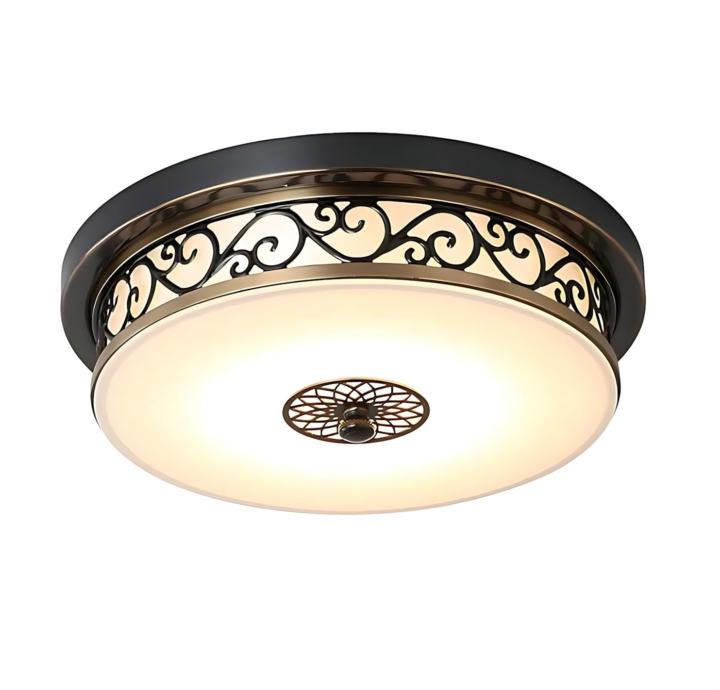 Vintage LED Deckenleuchte Schwarz Gold, Retro Eisen Deckenlampe mit Glasschirm für Gemütliches Schlafzimmer, Dekorative Wohnzimmerlampe Flur Wohnungsdeko(3000K,30CM)