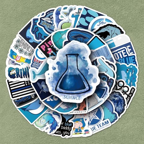 61枚入り ブルー シンプル カートゥーン ステッカー 防水 低粘着 手帳 スーツケース ギター スケートボード ノートPC 用